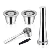 Reusable Coffee Capsules for Originales, Stainless Steel Refillable Coffee Pods, 2pcs Reutilisable Refillable Espresso Capsule(2 Cup+ Tamper+ Stainless Steel Spoon)