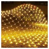 2 PACK Battery Operated Net String Lights 4.9x3.9Ft 100LED-Light 8 Modes Mesh Waterproof Wide Angle LED Curtain Lights for Christmas Xmas Garden Yard Party Wedding and Holiday Decor( Warm White)