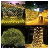 2 PACK Battery Operated Net String Lights 4.9x3.9Ft 100LED-Light 8 Modes Mesh Waterproof Wide Angle LED Curtain Lights for Christmas Xmas Garden Yard Party Wedding and Holiday Decor( Warm White)