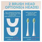 yeklike Adult Sonic Automatic Electric Toothbrush, 360° Oral Cleaning Stain Whitening, IPX7 Waterproof Rechargeable, u-Shape Brush Head*3+Straight Handle Brush Head*2