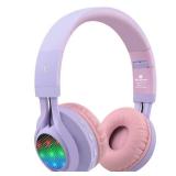 Riwbox WT-7S Kids Bluetooth Headphones Light Up, Foldable Stero Wireless Headset,with Microphone and Volume Control,Comfortable and Durable,for PC/Tablet/TV/Travel(Purple)