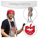 FantaLook Long Silvery Grey 2 Pigtail Wig with Bandana for Halloween