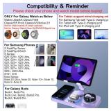 30W Wireless Charger for Samsung/Android Mag-Safe Charging Station with Clock/Light for Samsung S25/S24/S23/Buds, for iPad/Tablet Foldable Stand, Watch Charger Only for Galaxy Watch 8/7/6/5,Purple