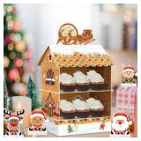 Kalefo Christmas Dessert Donut Stand Xmas Party Decorations Gingerbread House Santa Reindeer Party Supplies Holiday Favors Cupcake Stand Table Decor (Brown)