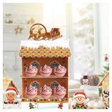 Kalefo Christmas Dessert Donut Stand Xmas Party Decorations Gingerbread House Santa Reindeer Party Supplies Holiday Favors Cupcake Stand Table Decor (Brown)