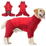 HEYWEAN Dog Winter Coat Waterproof Cold Weather Jacket with Harness Opening Stretchy Legs and No-Zip Design Snug Fit for Small to Large Breeds Red M