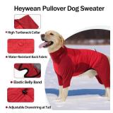 HEYWEAN Dog Winter Coat Waterproof Cold Weather Jacket with Harness Opening Stretchy Legs and No-Zip Design Snug Fit for Small to Large Breeds Red M