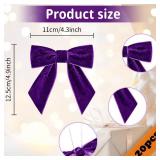 20Pcs Velvet Bow Ornaments for Christmas Tree 4.5\ Vintage Small Twist Tie Velvet Ribbon Bows for Crafts Wreath Garland Gift Wrapping Baby Shower Party Wedding Decorations (20, Purple)in