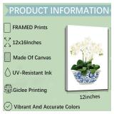 LUHDFYS White Orchid & Magnolia Watercolor Art Canvas Blue And White Chinoiserie Wall Art Print Oriental Vase Blue White Willow Style Porcelain Flower Jar Picture Poster Decor Wrapped Canvas - Retail: