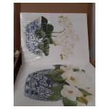 LUHDFYS White Orchid & Magnolia Watercolor Art Canvas Blue And White Chinoiserie Wall Art Print Oriental Vase Blue White Willow Style Porcelain Flower Jar Picture Poster Decor Wrapped Canvas - Retail: