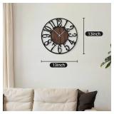 Maxstar Round Wall Clock for Living Room Decor Battery Operated Non Ticking Silent Vintage Black Metal Wood Clocks for Home Living Room Garden Farmhouse Office Kitchen Decoration -13 inch - Retail: $2