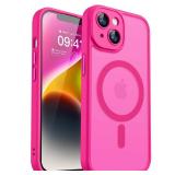 CANSHN Magnetic for iPhone 14 Case, Upgraded [Full Camera Protection] [Compatible with Magsafe] [Translucent Matte] Shockproof Protective Phone Case for iPhone 14 6.1\" - Hot Pink - Retail: $14