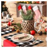 Senneny Set of 6 Christmas Placemats Buffalo Check Placemats Black White Plaid Reversible Burlap & Cotton Place mat for Christmas Holiday Table Home Decoration - Retail: $19