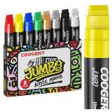 Coogert 8 Vibrant Colors Jumbo Poster Markers, 15MM Thick Permanent Acrylic Graffiti Markers, Wide Tip Paint Marker for Canvas, Posters Board, Fabric, Window, Wood, Teachers,Banner painting supplies -