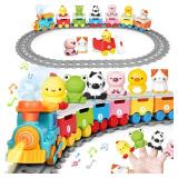 Learning Toy for Toddlers 1-3, Electric Toys Trains with Lights, Music & Steam, Counting, Matching & Sorting Montessori Toy with 6 Animal Finger Puppets, Birthday Xmas Gifts for Baby Boys Girls 12-18M