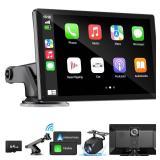 HAUXIY Wireless Apple Carplay Screen for Car 4K Dash Cam, 9\" Portable Apple Carplay & Android Auto Car Stereo, with 1080p Backup Camera, GPS Navigation/Mirror Link/Voice Control/Bluetooth - Retail: $