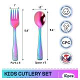 VITEVER 10 Pack Toddler Utensils, Stainless Steel Rainbow Silverware Set for Kids, Children Safe Cutlery Set Includes Forks and Spoons - Dishwasher Safe - Retail: $9