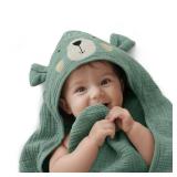 Blissful Diary Muslin Baby Hooded Towel, Soft and Absorbent Bath Towel for Newborn, Infant, Toddler, Unisex, 32â³x32â³ - Smart Bear - Retail: $15