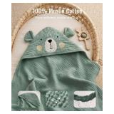 Blissful Diary Muslin Baby Hooded Towel, Soft and Absorbent Bath Towel for Newborn, Infant, Toddler, Unisex, 32â³x32â³ - Smart Bear - Retail: $15