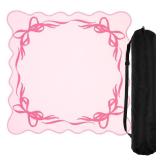 Drydiet Pink Scalloped Bow Mahjong Mat Christmas Coquette Mahjong Table Mat with Carrying Bag 31.5\" x 31.5\" Cute Aesthetic Scallop Anti Slip Noise Reduction Games Table Cover for Poker Card Board Ga