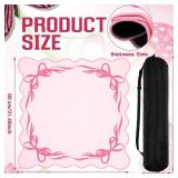 Drydiet Pink Scalloped Bow Mahjong Mat Christmas Coquette Mahjong Table Mat with Carrying Bag 31.5\" x 31.5\" Cute Aesthetic Scallop Anti Slip Noise Reduction Games Table Cover for Poker Card Board Ga