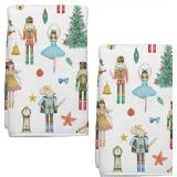HSKMAKE Nutcracker Kitchen Towels 2-Pack - Christmas Dish Towels with Watercolor Design - Absorbent Cotton Tea Towels for Holiday Kitchen and Bathroom Decor - Retail: $10
