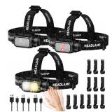 ONLY TWO Rechargeable LED Headlamp 2 Pack, High Lumen Super Bright Head Lamp with Red Light, Motion Sensor, 5 Modes, 90Â° Adjustable, Waterproof Lightweight Headlamps for Adult Running, Camping, Hik