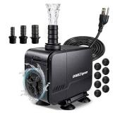 320GPH (1200L/H, 15W) Submersible Water Pump, Quiet & Energy-Efficient Fountain Pump, for Aquarium, Fish Tank, Pond, Fountain, Waterfall, Hydroponics, with 3 Nozzles and 6.6ft Power Cord - Retail: $0