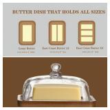 Glass Butter Dish with Lid,Airtight Cover for Fresh Butter,Clear Butter Keeper,Butter Tray,Large Butter Dish for Refrigerator & Countertop - Retail: $19