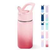 Fijinhom 12oz Kids Water Bottle for School, Toddler Bottles with Straws, Stainless Steel Vacuum Insulated Water Bottle for Boys&Girls, Leak-Proof, BPA-Free, Cherry - Retail: $14