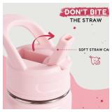 Fijinhom 12oz Kids Water Bottle for School, Toddler Bottles with Straws, Stainless Steel Vacuum Insulated Water Bottle for Boys&Girls, Leak-Proof, BPA-Free, Cherry - Retail: $14