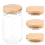 LIDS ONLY Cosmos 4 Pcs Mason Jar Lids Solid Canister Lids Canning Lids Bamboo Bottle Lids for Fruit Bubble Tea Kitchen Storage with Silicone O-Ring Compatible with 3.4 in (86 mm) Wide Mouth Mason Jars
