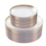 Rubtlamp 60Pcs Clear Plastic Plates,Clear Disposable Plates With Gold Rim,Heavy-duty Gold Plates,Hammered Party Plates Include 30Clear Dessert-Platos,30Dinner-Platos for Wedding, Party - Retail: $32