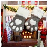 SherryDC Dog Cat Paw Christmas Stockings, Plush Hanging Socks for Holiday and Christmas Decorations - Retail: $10