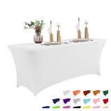 IVAPUPU 6FT Spring Table Cloth for Rectangular Fitted Events Stretch White Table Covers Washable Spandex Tablecloth Protector for Party, Wedding, Cocktail, Banquet, Festival - Retail: $15