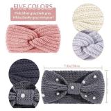 Whaline 5 Pieces Winter Knit Headbands Chunky Knit Headbands,4 Elastic Turban Head Wraps and 1 Pearl Crochet Hair Band, Ear Warmer Crochet Head Wraps for Women Girls (Pink & Gray Colors) - Retail: $9