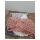 Whaline 5 Pieces Winter Knit Headbands Chunky Knit Headbands,4 Elastic Turban Head Wraps and 1 Pearl Crochet Hair Band, Ear Warmer Crochet Head Wraps for Women Girls (Pink & Gray Colors) - Retail: $9