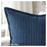 decorUhome Spring Corduroy Navy Blue Throw Pillow Covers 18x18 Set of 2 Decorative Soft Boho Farmhouse Couch Pillow Covers for Living Room Bed Sofa Broadside Striped Pillow Cases - Retail: $17