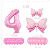 Wclliuchi Pink Birthday Balloons - 40 Inch Number 4 Bow Balloons for Girl