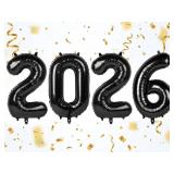 2026 Number Black Balloons, Happy New Year 2026, 40 Inch Balloon for New Years Eve Decorations & Graduation Decoration Party Supplies, 2 6 20 26 Birthday Parties - Retail: $10