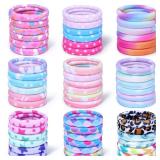 54Pcs Hair Ties for Girls and Women, Nylon Hair Elastics Hair Bands Ponytail Holders Soft Hair Ties No Damage for Girls Thick Straight Curly Hair Multi-colored - Retail: $9