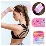54Pcs Hair Ties for Girls and Women, Nylon Hair Elastics Hair Bands Ponytail Holders Soft Hair Ties No Damage for Girls Thick Straight Curly Hair Multi-colored - Retail: $9