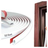White Rubber Weather Stripping Door Seal Strip, D Shape Door Weather Seal Strip, Self-Adhesive Soundproofing Frame Insulation Tape for Doors Frame/Window Seal,Blocks Cold Drafts Noise - Retail: $16