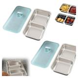 ONE LID CHIPPED Grab and Go Snack Containers Reusable,Stainless Steel Double Compartment Snack Containers,Dishwasher- Reusable Condiment Container with Lids of Snacks,Dips,Travel and Outdoor Camping (