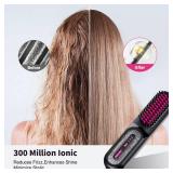 Cordless Hair Straightener Brush for Women - HFcoupe Electric Hot Comb Rechargeable Travel Portable Thermal Brush, Fast Heat Mini Straightening Tools with Ionic, Salon Smooth Styles Anywhere Black - R
