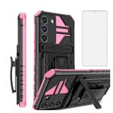 Phone Case for Samsung Galaxy S21 FE 5G with Screen Protector Belt Clip Holster Stand Hybrid Rugged Hard Military Grade Protective Cell Cover S 21 EF S21FE5G UW S21FE 21S G5 6.4 inch Women Men Pink - 