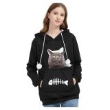 PRE OWNED Gets Pet Cat Dog Pouch Hoodie Kitten Puppy Holder Carrier Long Sleeve Kangaroo Pocket Hoodie Unisex (Black,M) - Retail: $13
