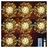 Besight Firework Lights USB Hanging Sphere Lights 8 Pack, Copper Wire Fireworks Light for Chiristmas, Rechargeable LED Star String Lights Fairy Lights with Remote for Wedding Party Garden Decoration -
