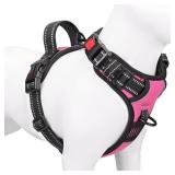 PHOEPET No Pull Dog Harness Medium Reflective Front Clip Vest with Handle,Adjustable 2 Metal Rings 3 Buckles,[Easy to Put on & Take Off](M, Pink) - Retail: $22