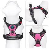 PHOEPET No Pull Dog Harness Medium Reflective Front Clip Vest with Handle,Adjustable 2 Metal Rings 3 Buckles,[Easy to Put on & Take Off](M, Pink) - Retail: $22